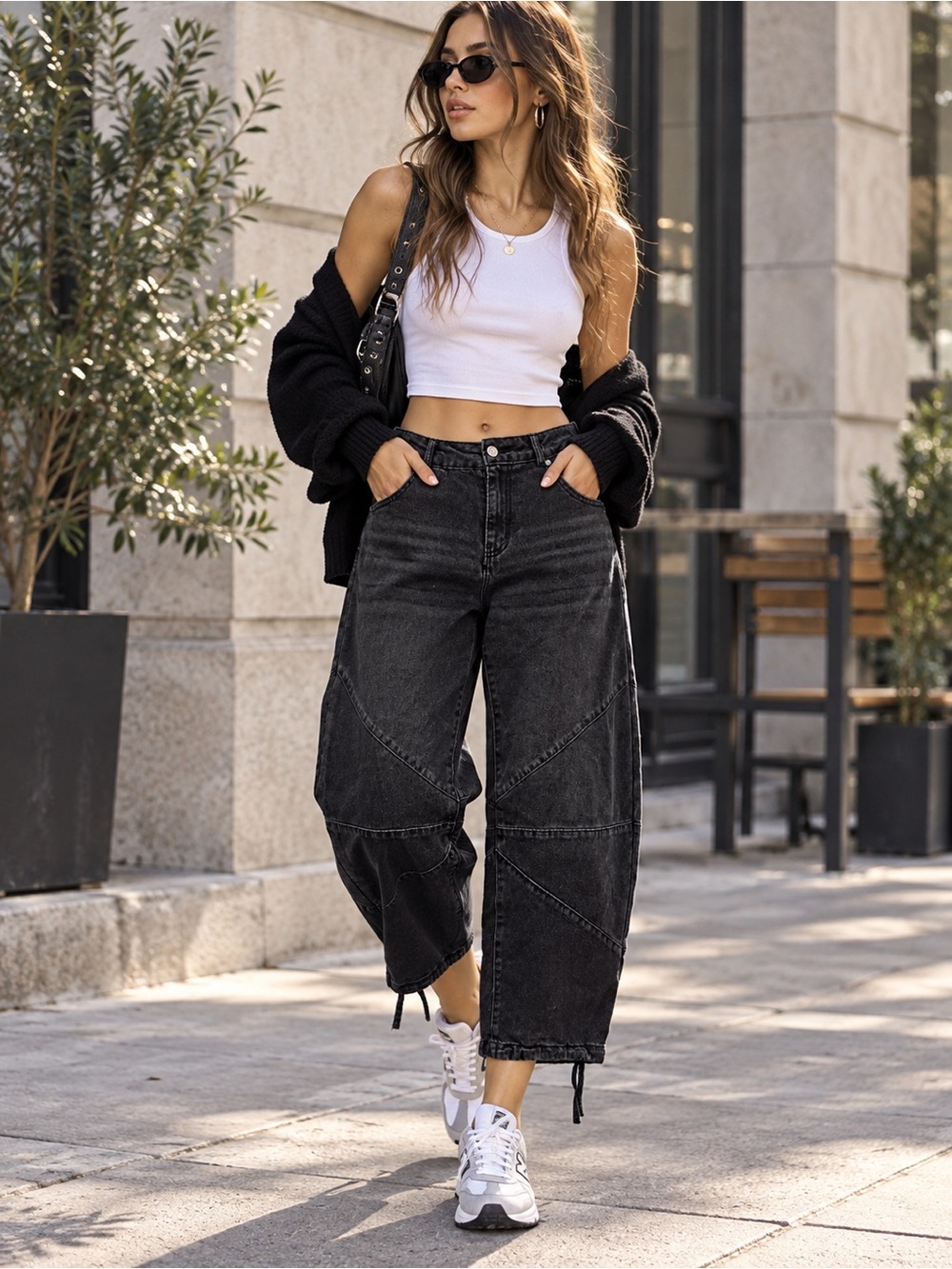 High-Rise Black Barrel Jeans for Women